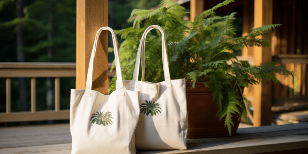 Deux tote-bags écologiques en coton avec une fleur imprimée dessus