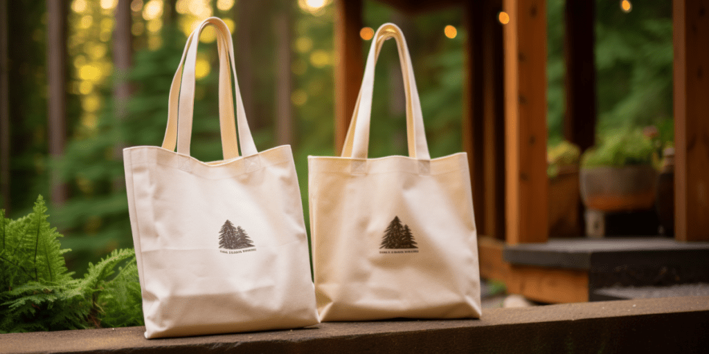 Deux tote-bags en coton égologique avec un motif de forêt imprimé dessus