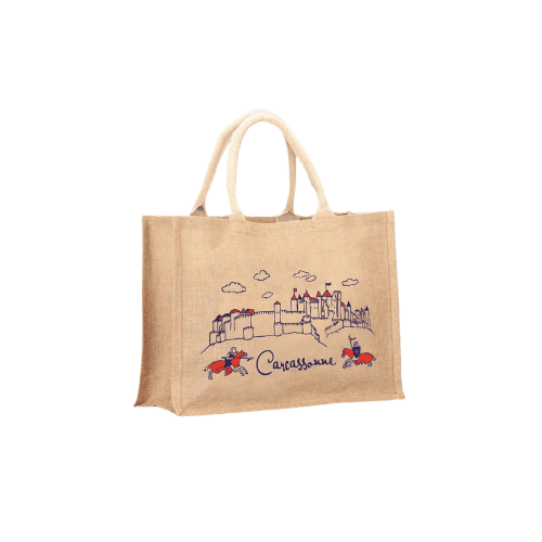 Sac publicitaire en jute avec design imprimé pour le Tourisme à Carcassonne